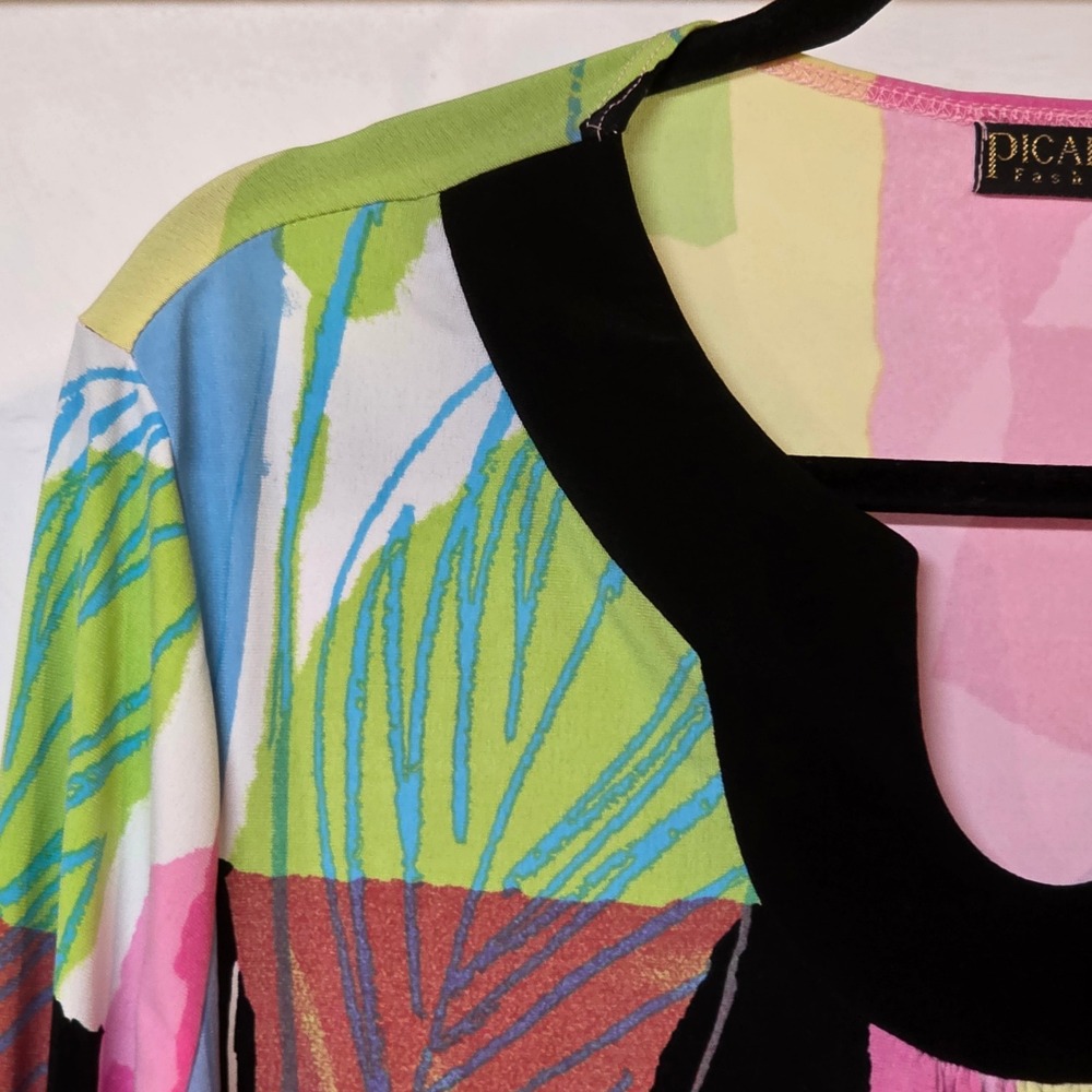 Vintage 90s Picadilly Fashions Abstract Bell Sleeve Split Neck Top Canada - Picture 2 of 10